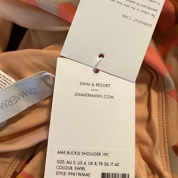 Zimmermann Mae Orange Swirl Print One-Shoulder Buckle Swimsuit NWT Size 4 - Picture 13 of 16